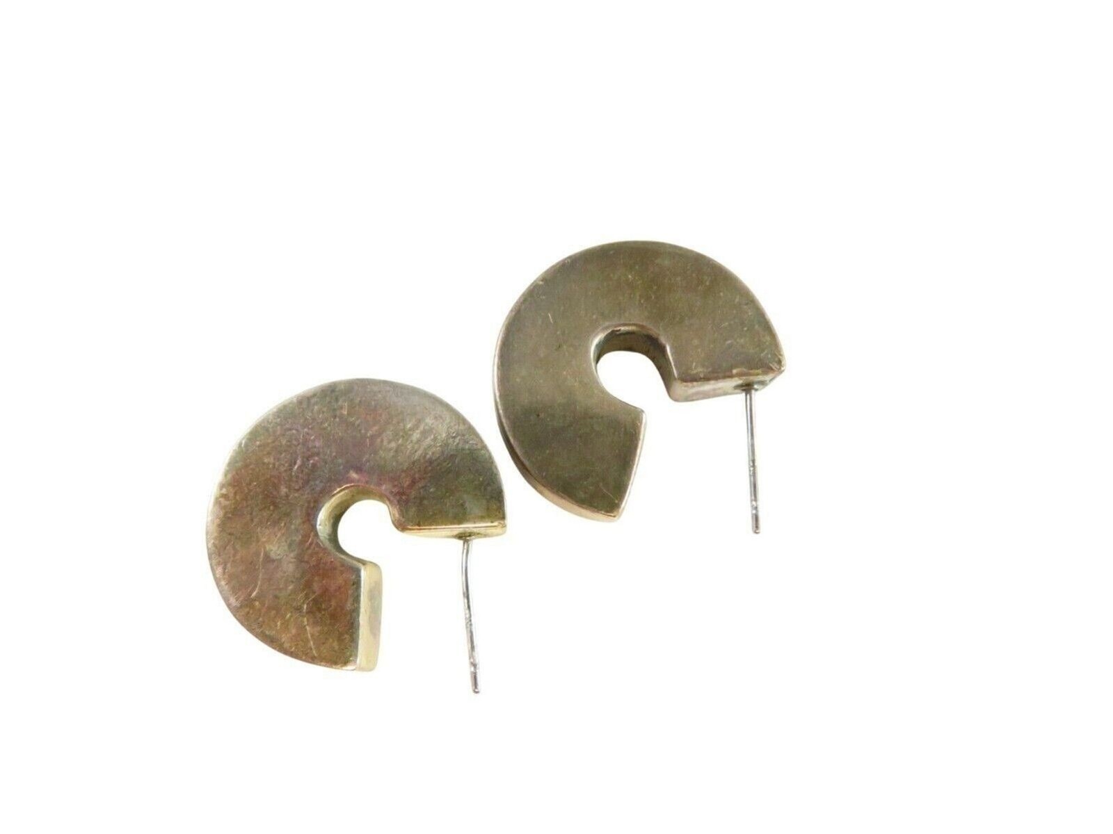 C-Shaped Hoop Earrings In Silver Plate With Yellow Backings