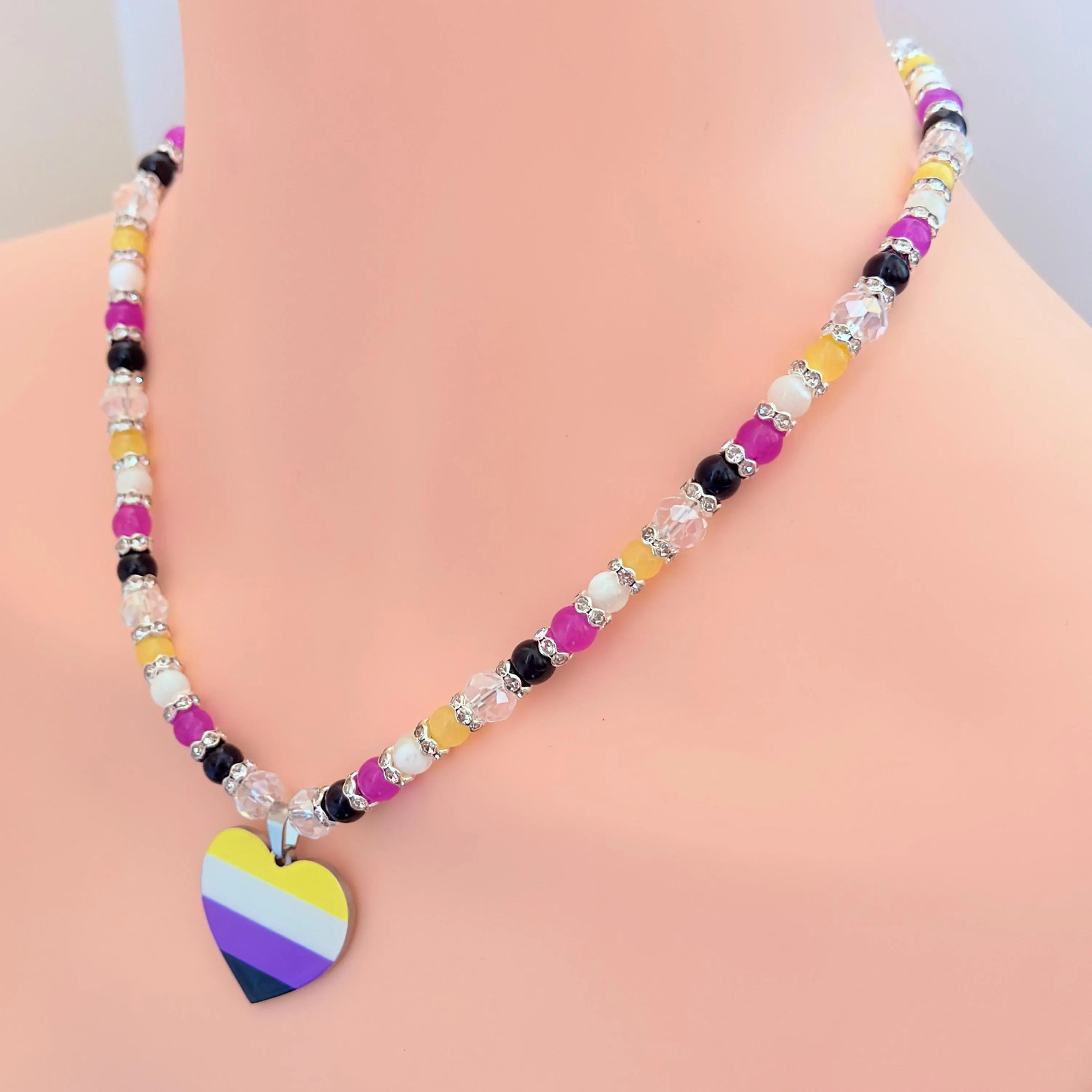 Nonbinary Pride Necklace | Enby at Heart Pendant | LGBTQ Queer Jewelry