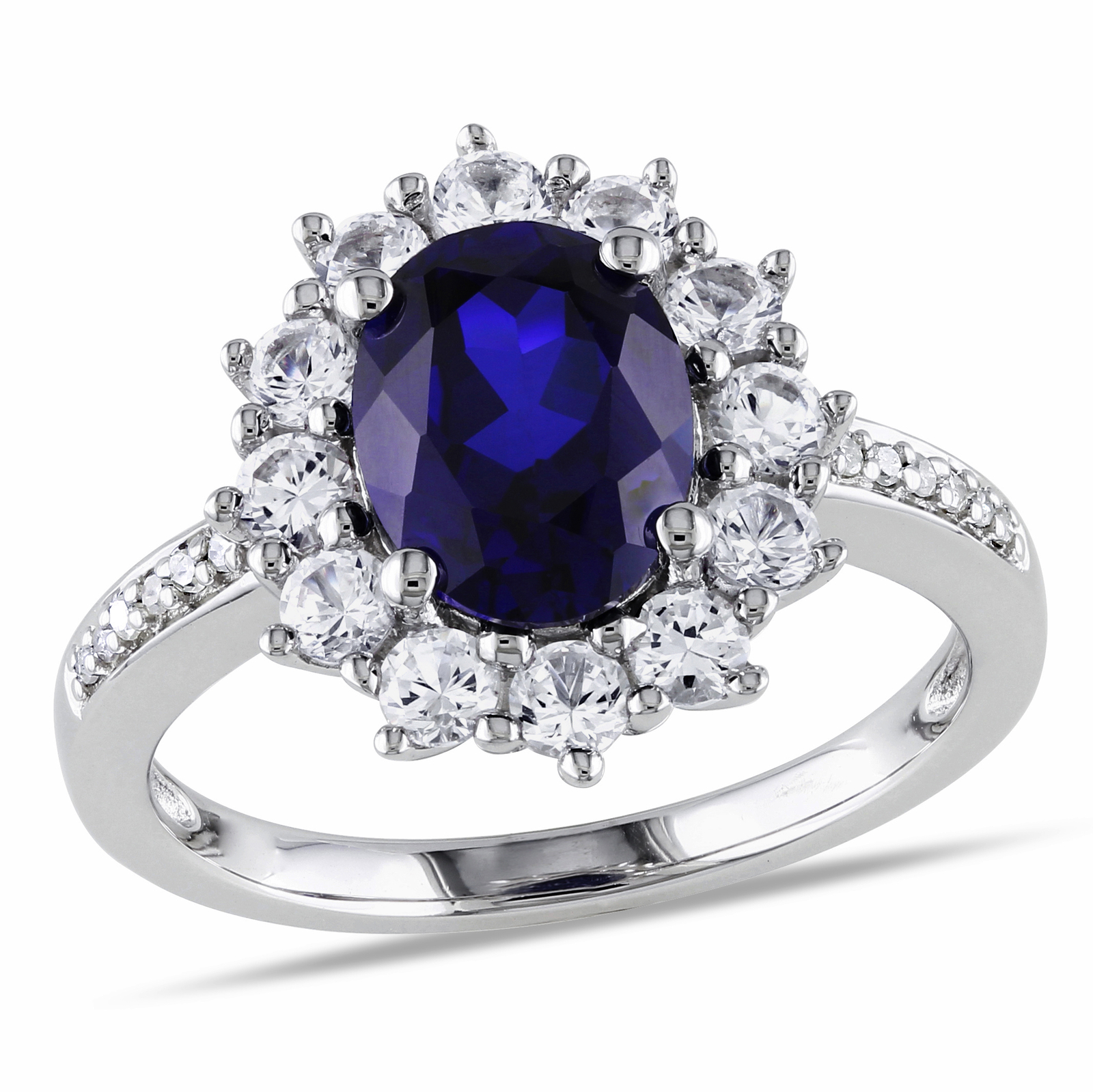 Amour Sterling Silver Blue and White Sapphire Ring with Diamond Accent