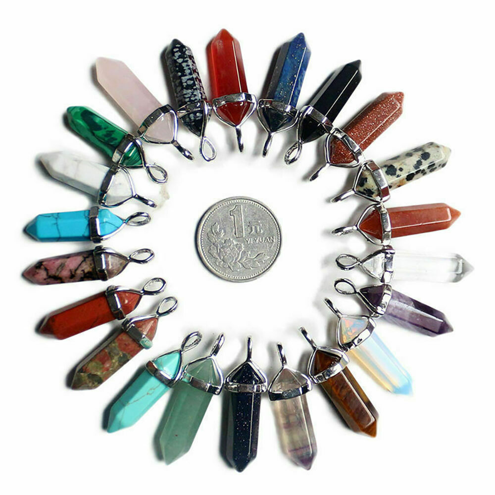 32PC Chakra Quartz Crystal Point Healing Gemstone Pendant Necklace Stone