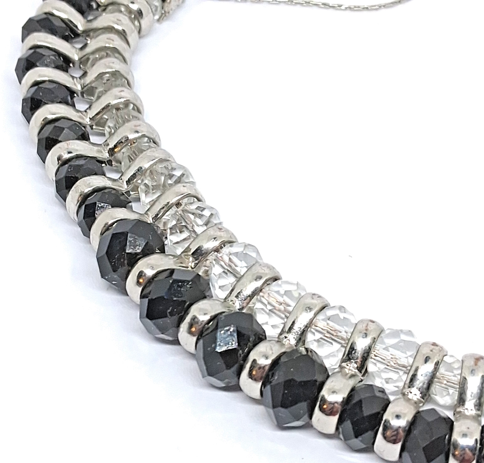 14 Inch Charming Charlie Black and Clear Beaded Double Strand Chain Necklace