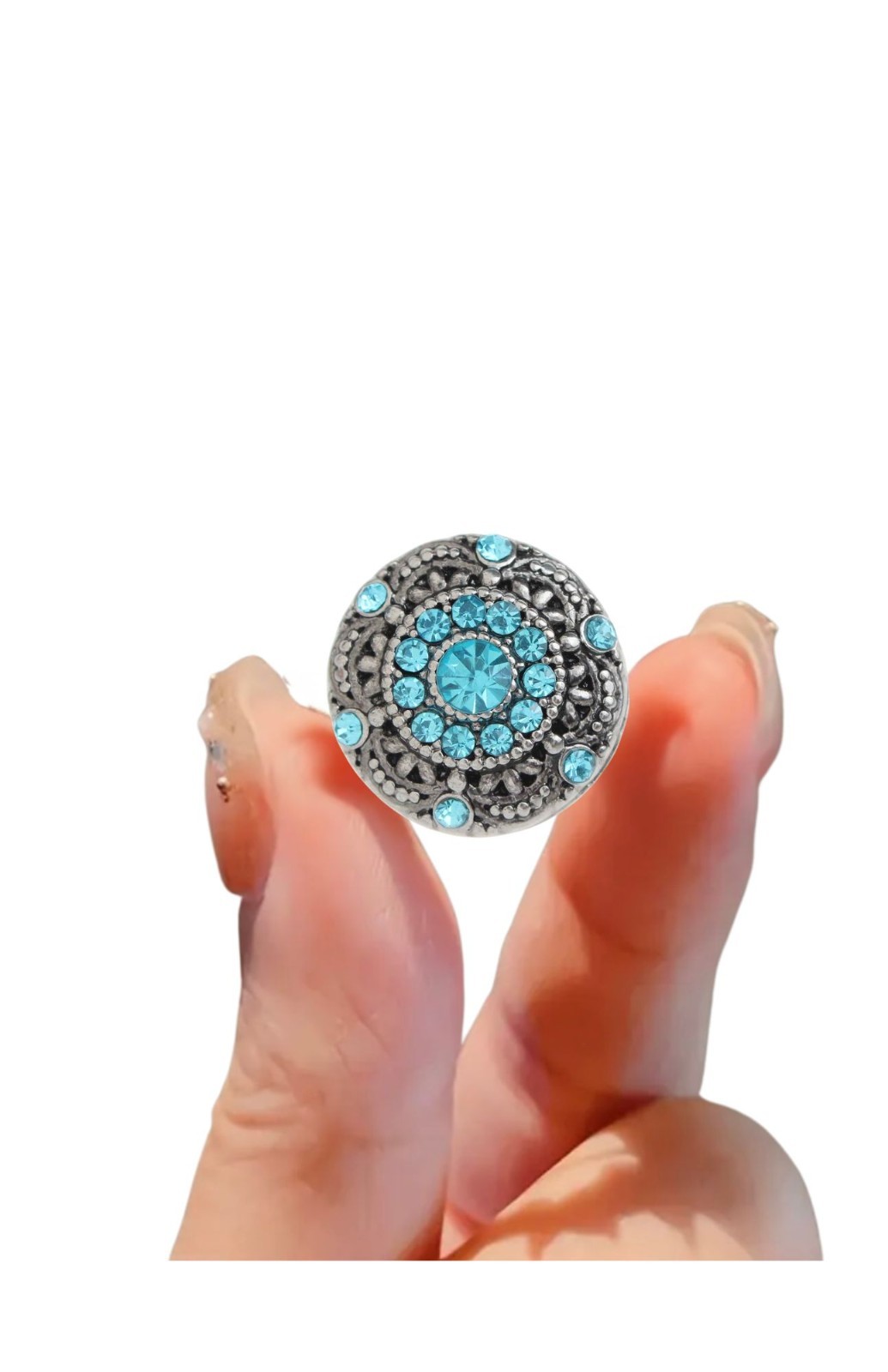 18mm Sky Blue Crystal Rhinestone Crown SNAPS Jewelry Charm Button C-04