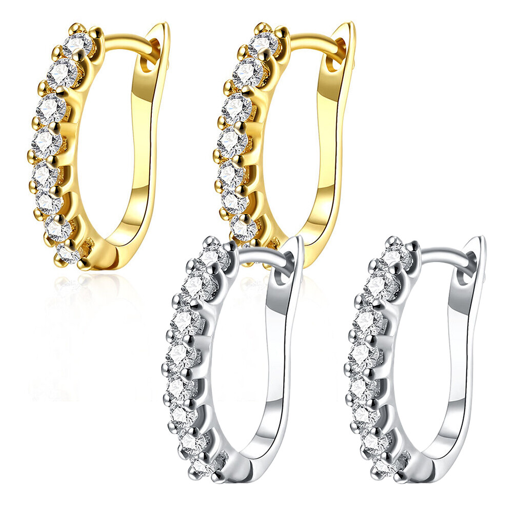 Gold Platinum Plated Earrings Huggie Hoop AAA Zirconia Leverback .12″ L206