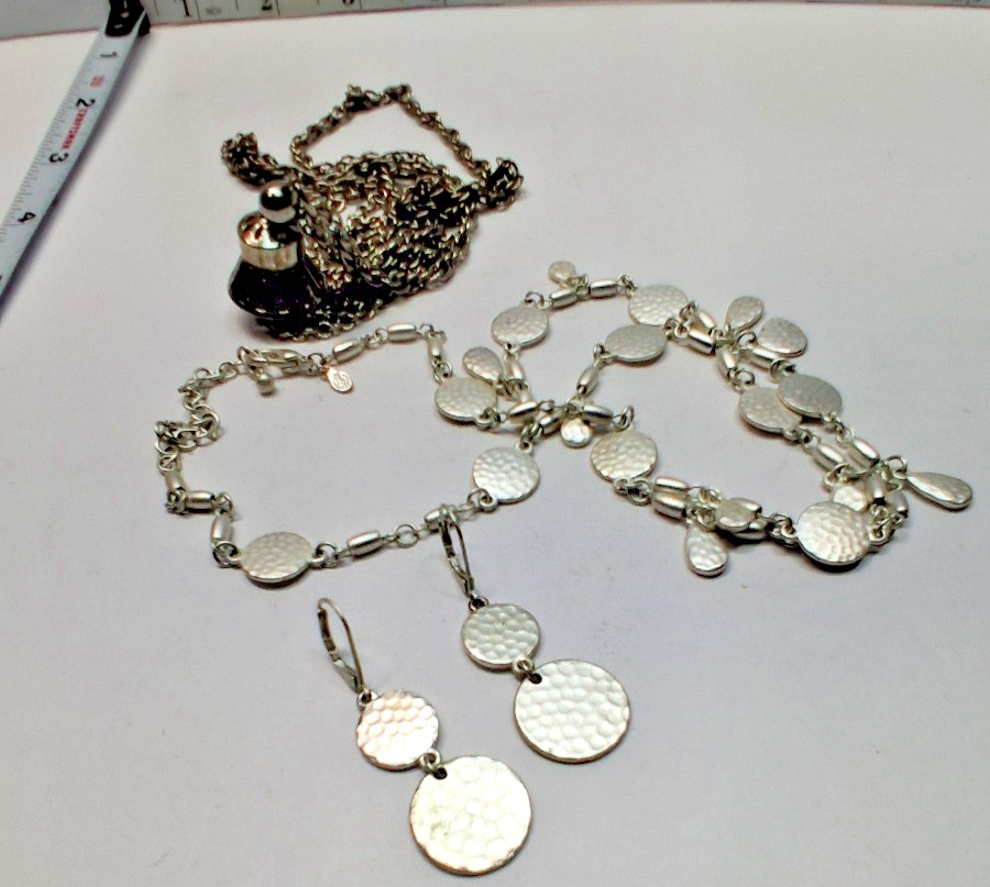 Lot of 4 a Premier Designs 3 pc Set with Earrings & Silver Tone Tassel Necklace