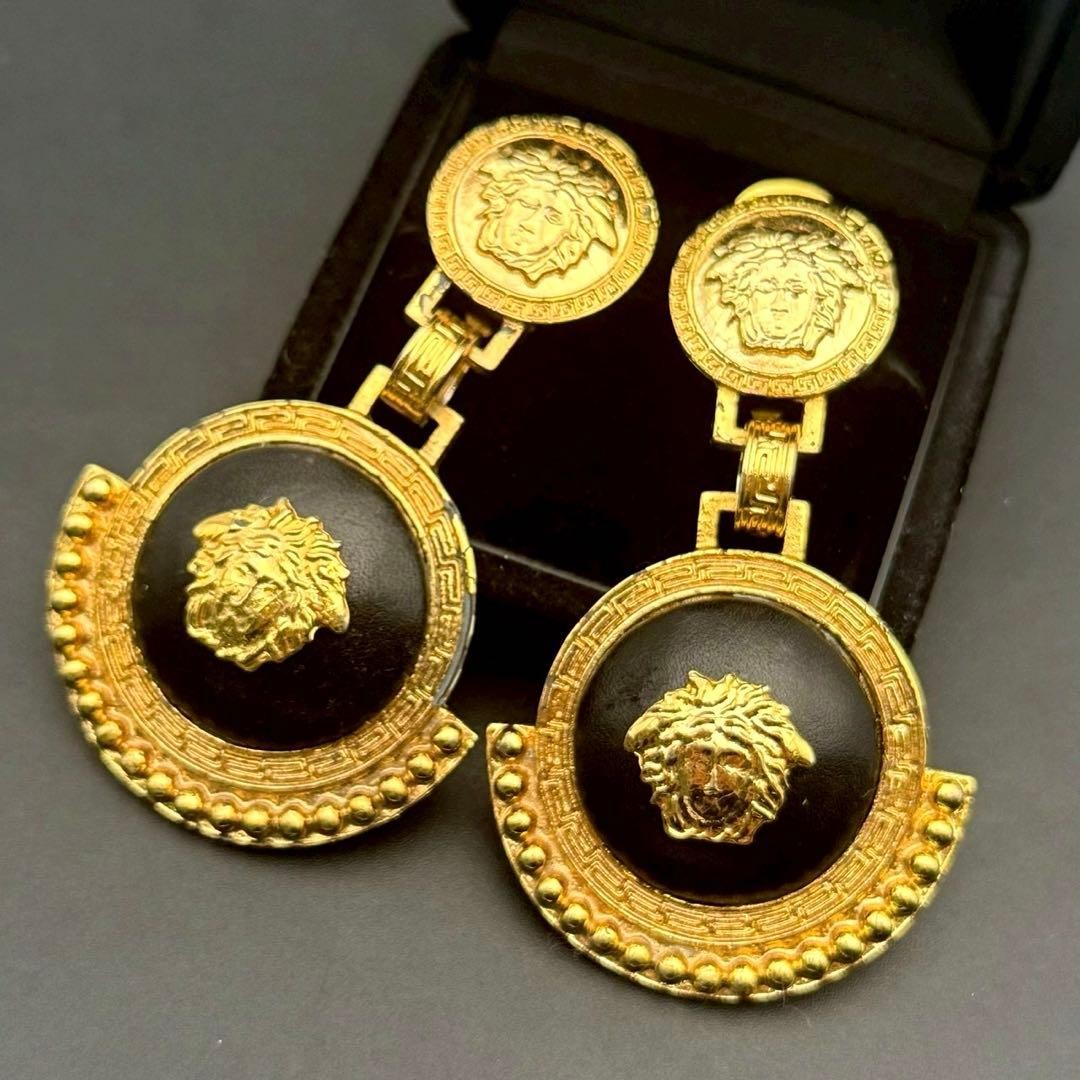 Gianni Versace Earrings Gold Medusa Double Strand Womens Vintage From Japan