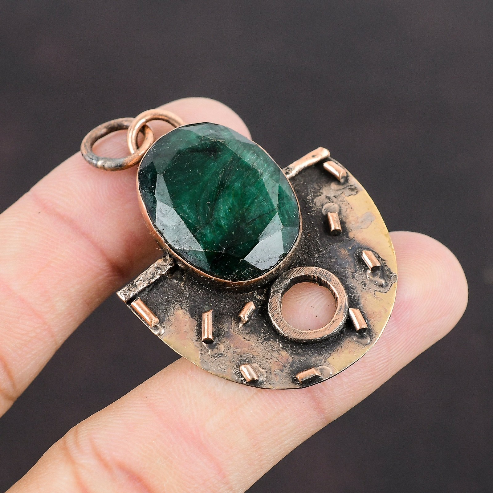 Sisters Day Deal Zambian Emrald Stone Engagement Birthday Pendant Jewelry Copper