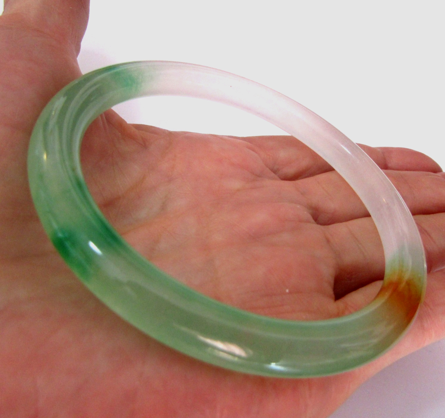 Natural Green Jade Tricolor Bangle Bracelet 8*62mm 7.6 inch