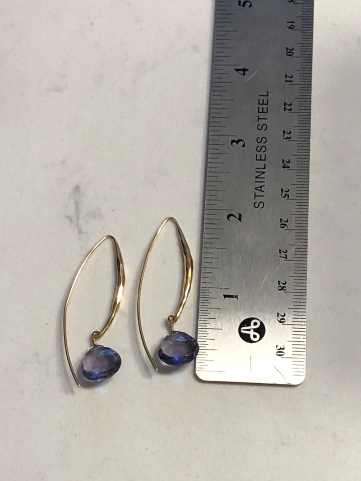 Stella & Dot Retired Gold Wired Purple Amethyst Teardrop Stone Dangle Earrings