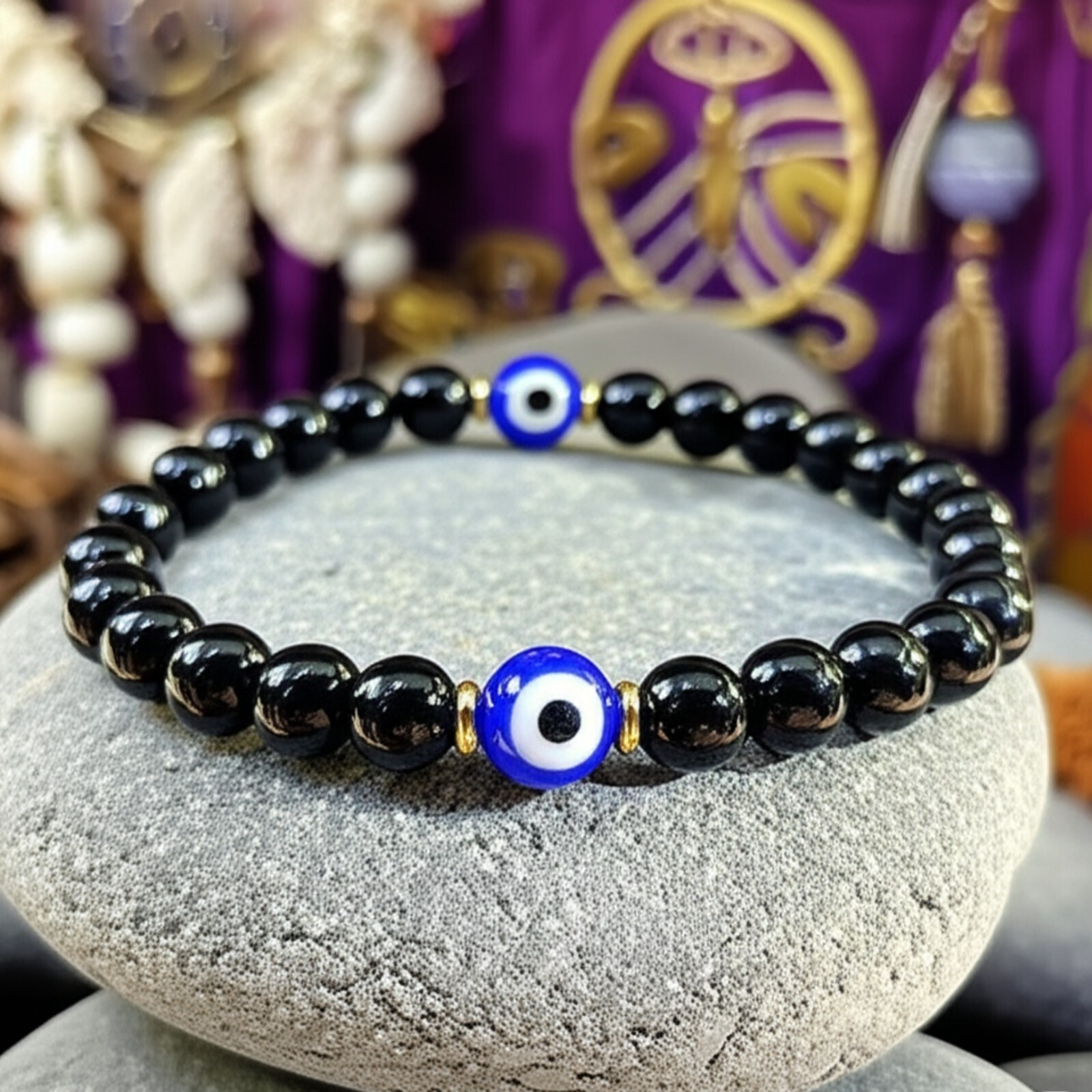 Black Tourmaline Evil Eye Protection Bracelet Healing Crystal Gift for Men Women