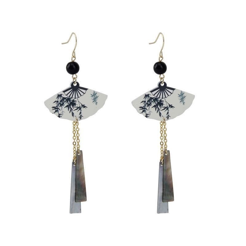 Women’s Black White Fan Tassel Dangle Drop Earrings Hook Fashion Jewelry Gift