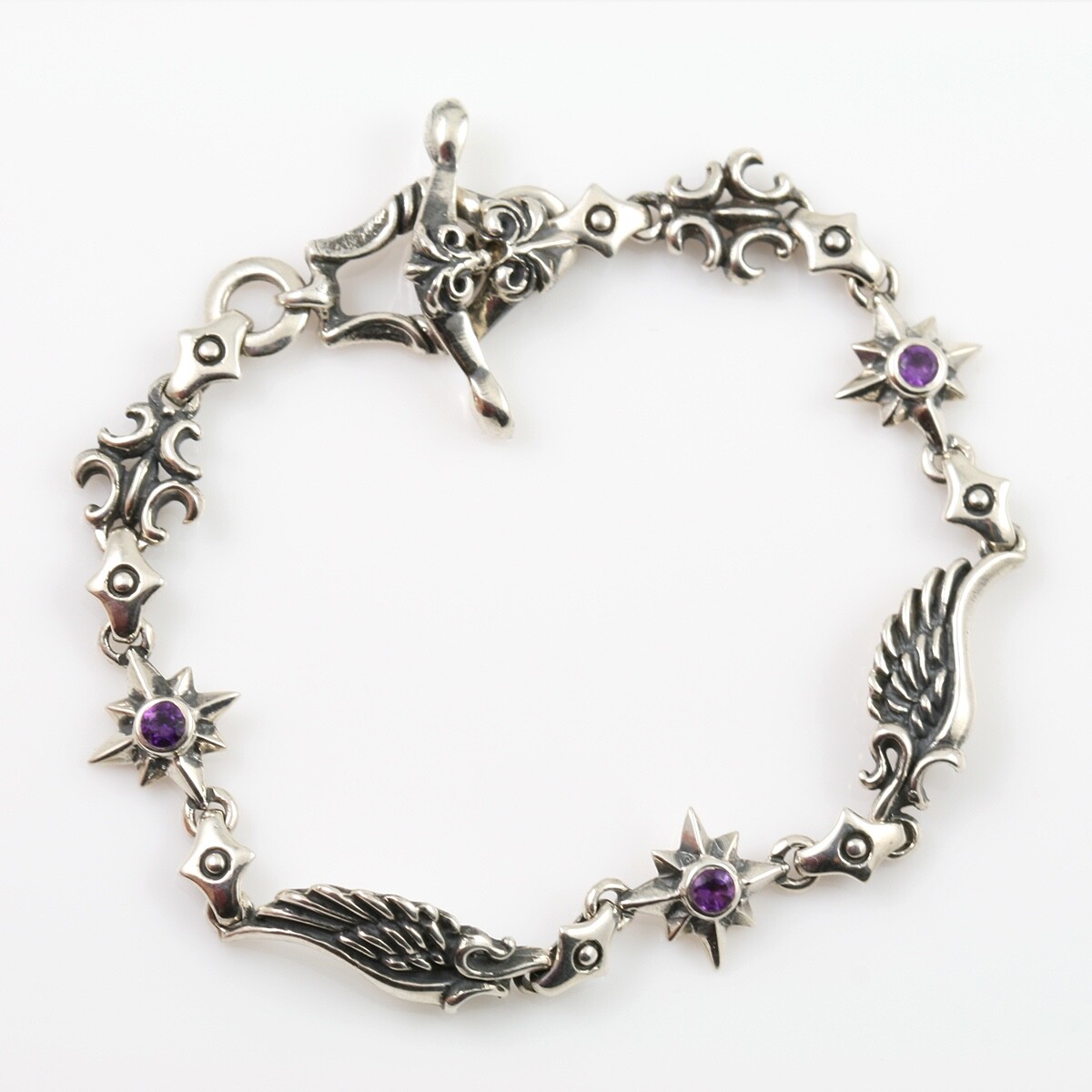 Amethyst Star & Angel Wing Sterling Silver Bracelet