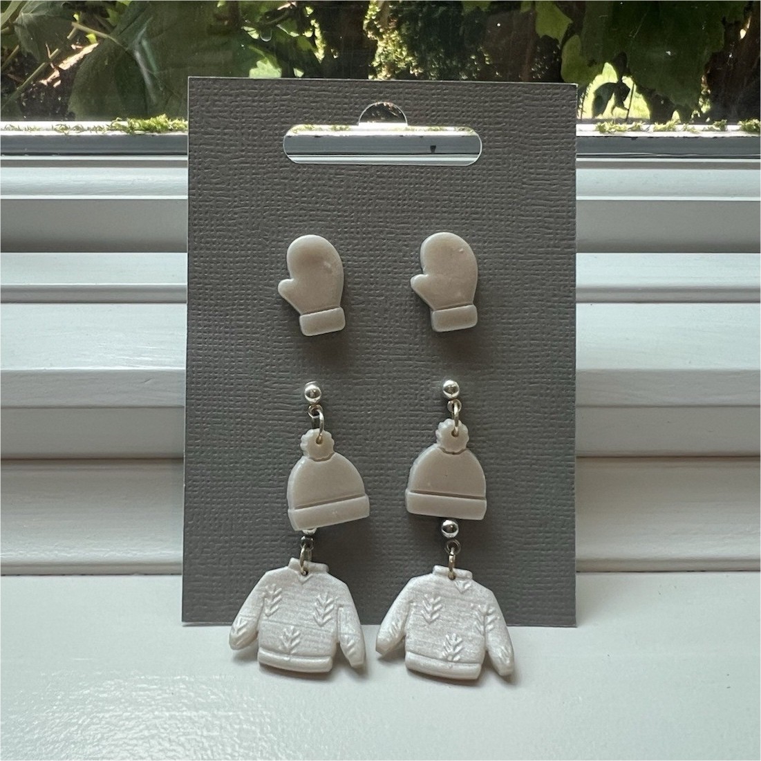 White Polymer Clay Dangle/Drop Earrings Butterfly Closure
