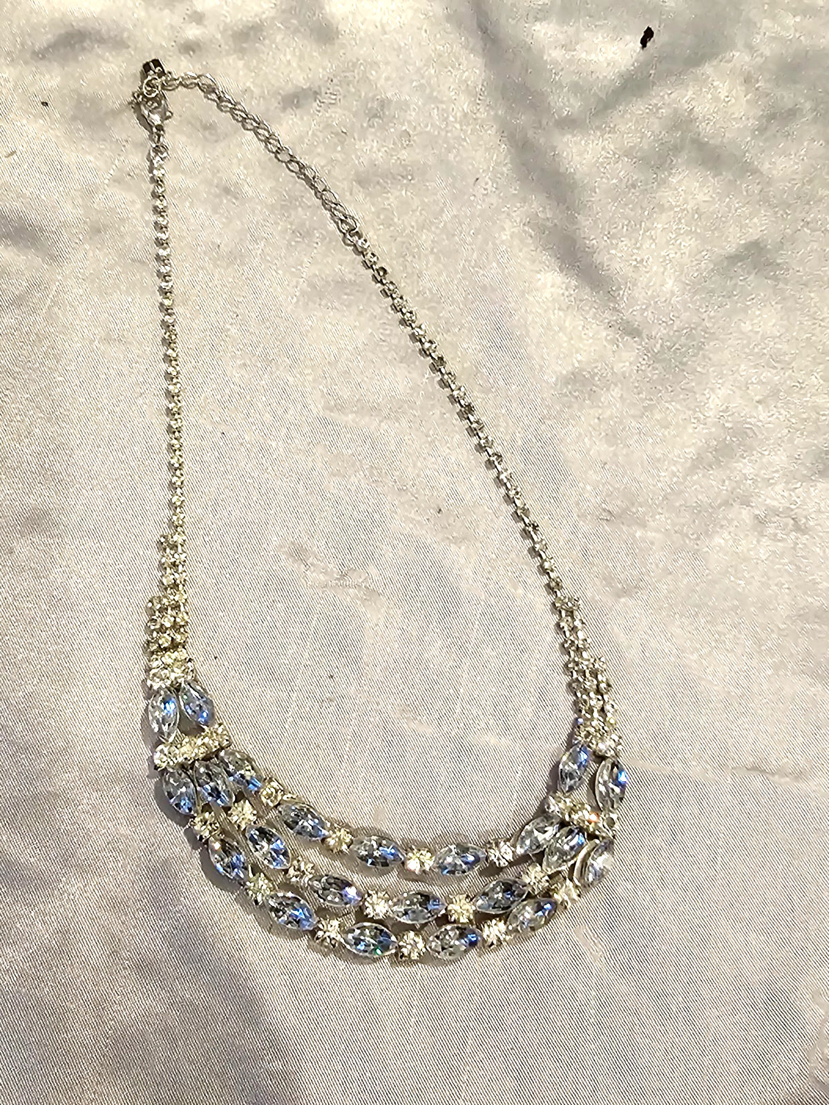 Premier Designs Silver Triple‑Row Crystal Necklace Clear Faceted Stones