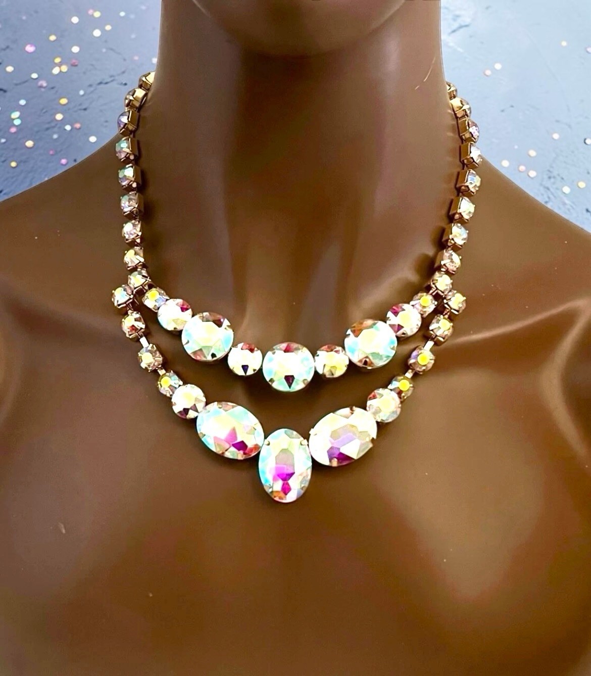 Classy Aurora Borealis Crystals Elegant Basic Evening Necklace Earrings Set