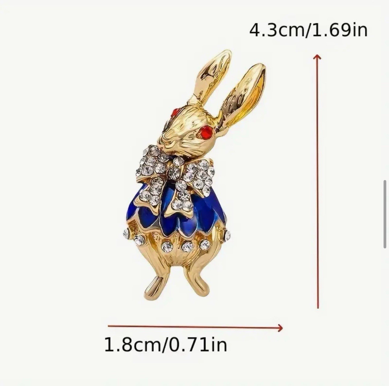 Easter Spring Rabbit Bunny Alice In Wonderland Gold Rhinestone Pin Brooch