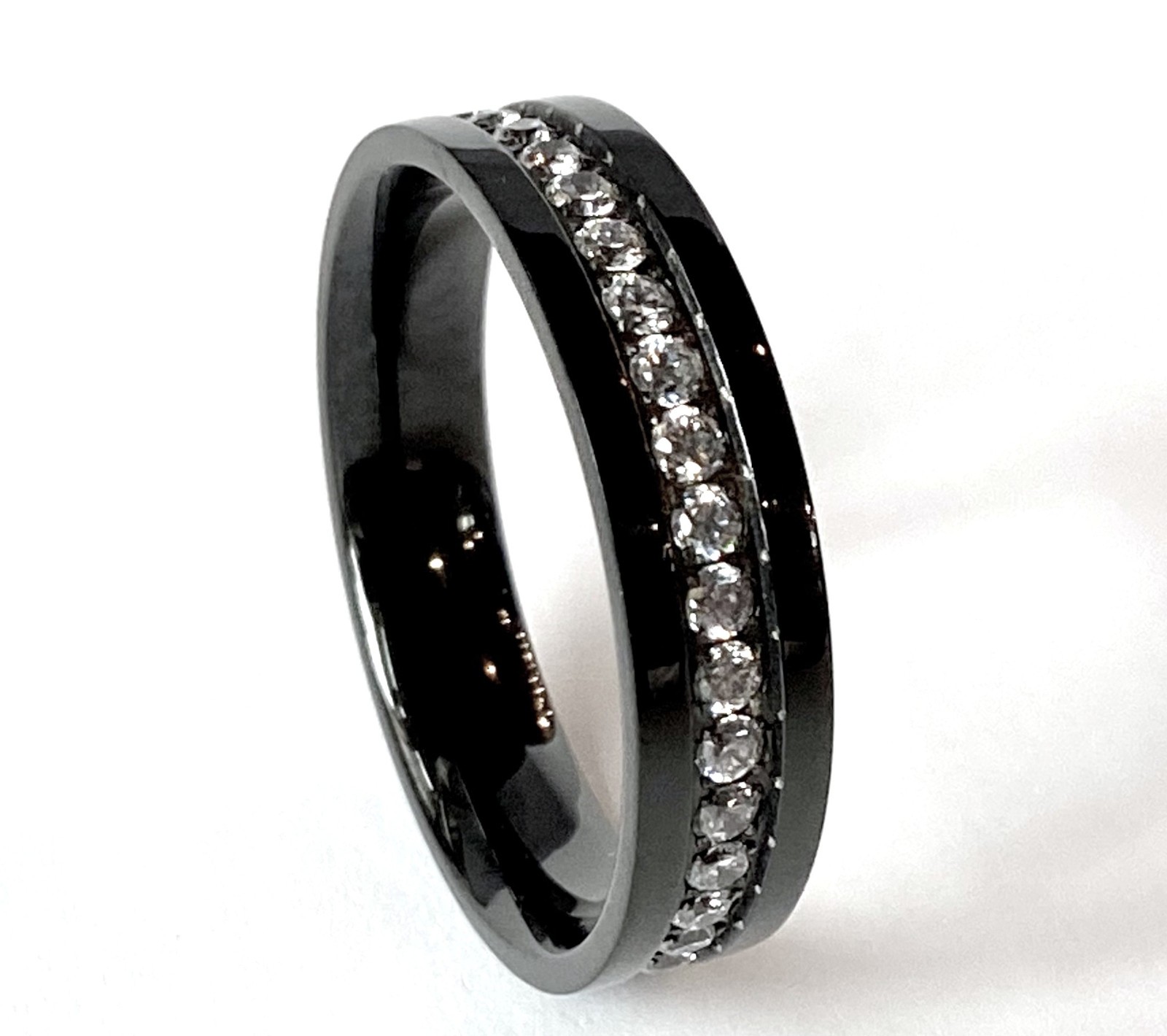 Solid Titanium Black Wedding Ring CZ Gems Size 6,7,8,9,10,11,12,13,14 (FL28)