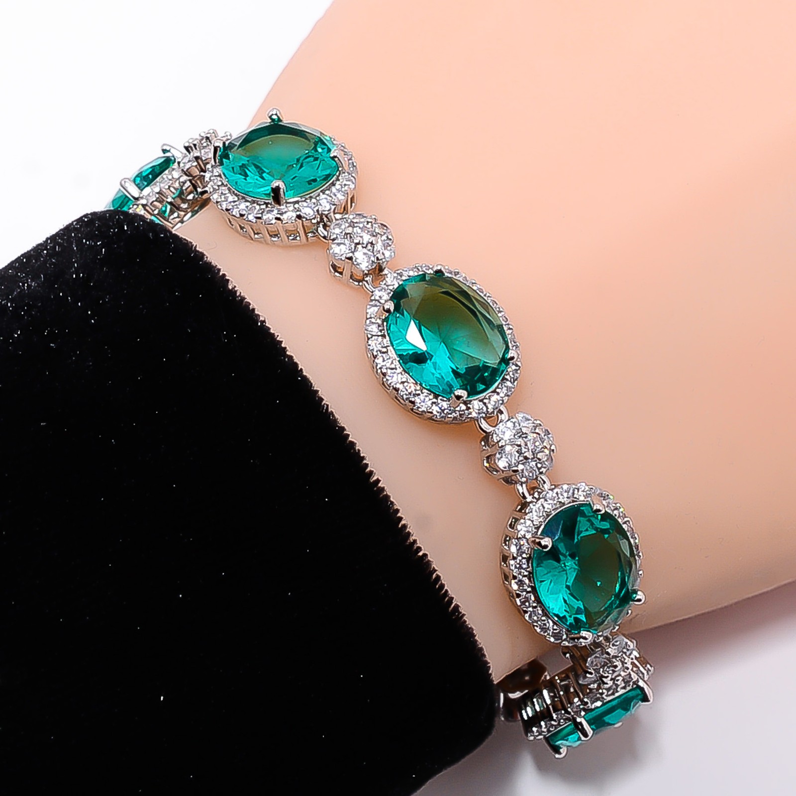 Apatite, CZ 925 Sterling Silver Adjustable Bracelet 7-8″ B132412, Gift for her
