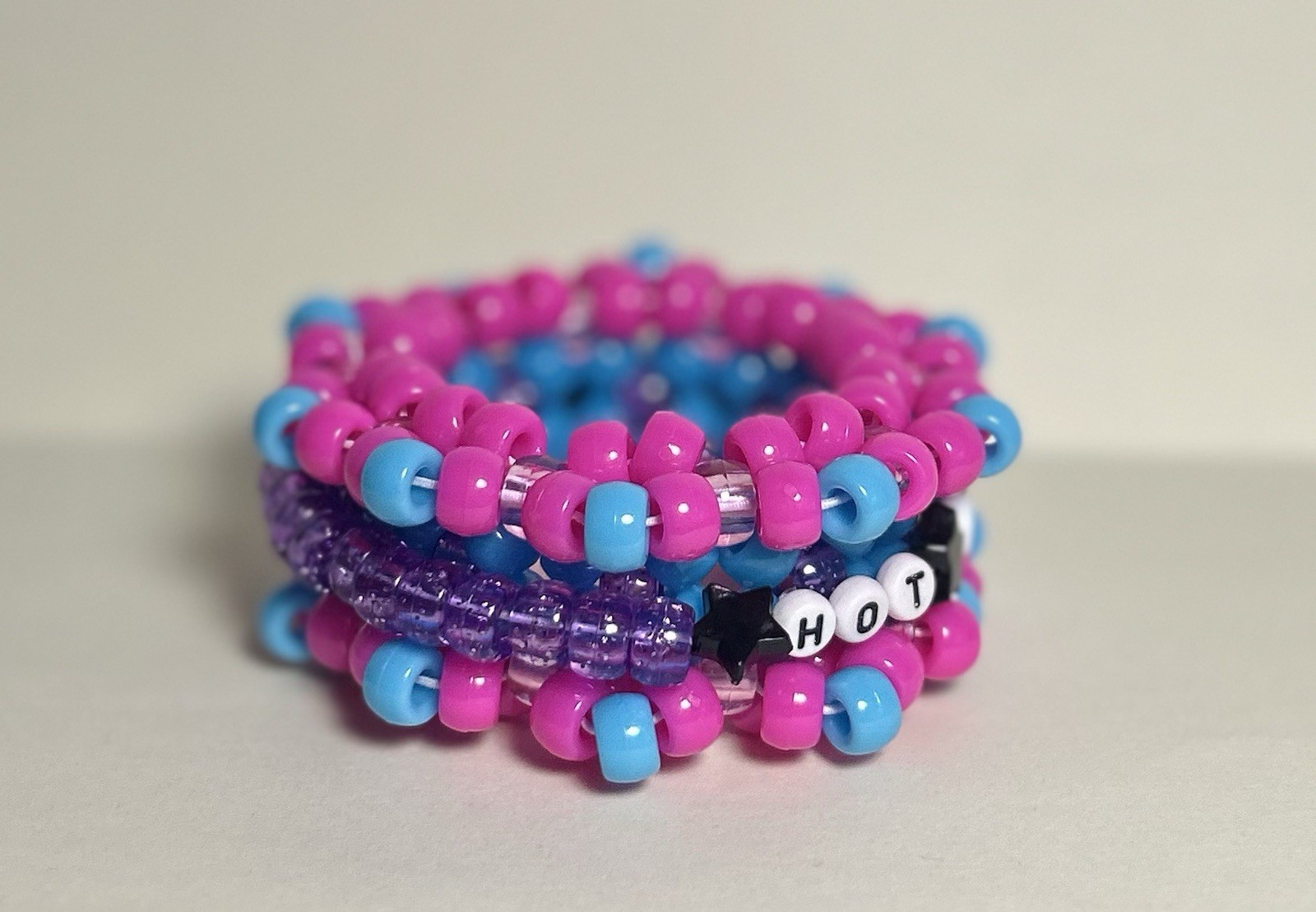 Hot Girl Summer Rave Kandi Pony Beaded Festival Rotator Cuff Pink Blue Purple