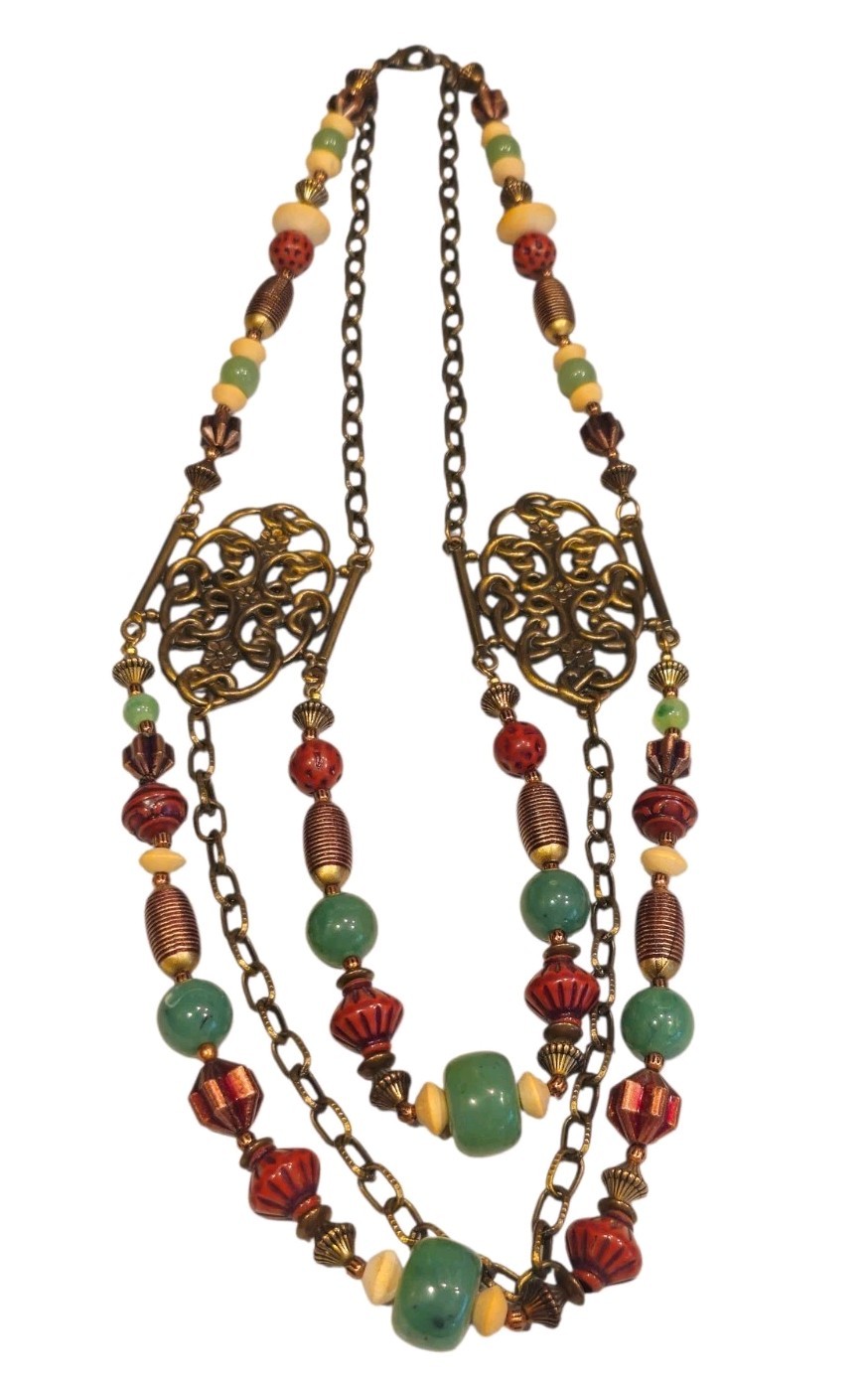 Multicolor Acrylic & Metal Beaded Boho Chic Layered Mixed Materials Necklace