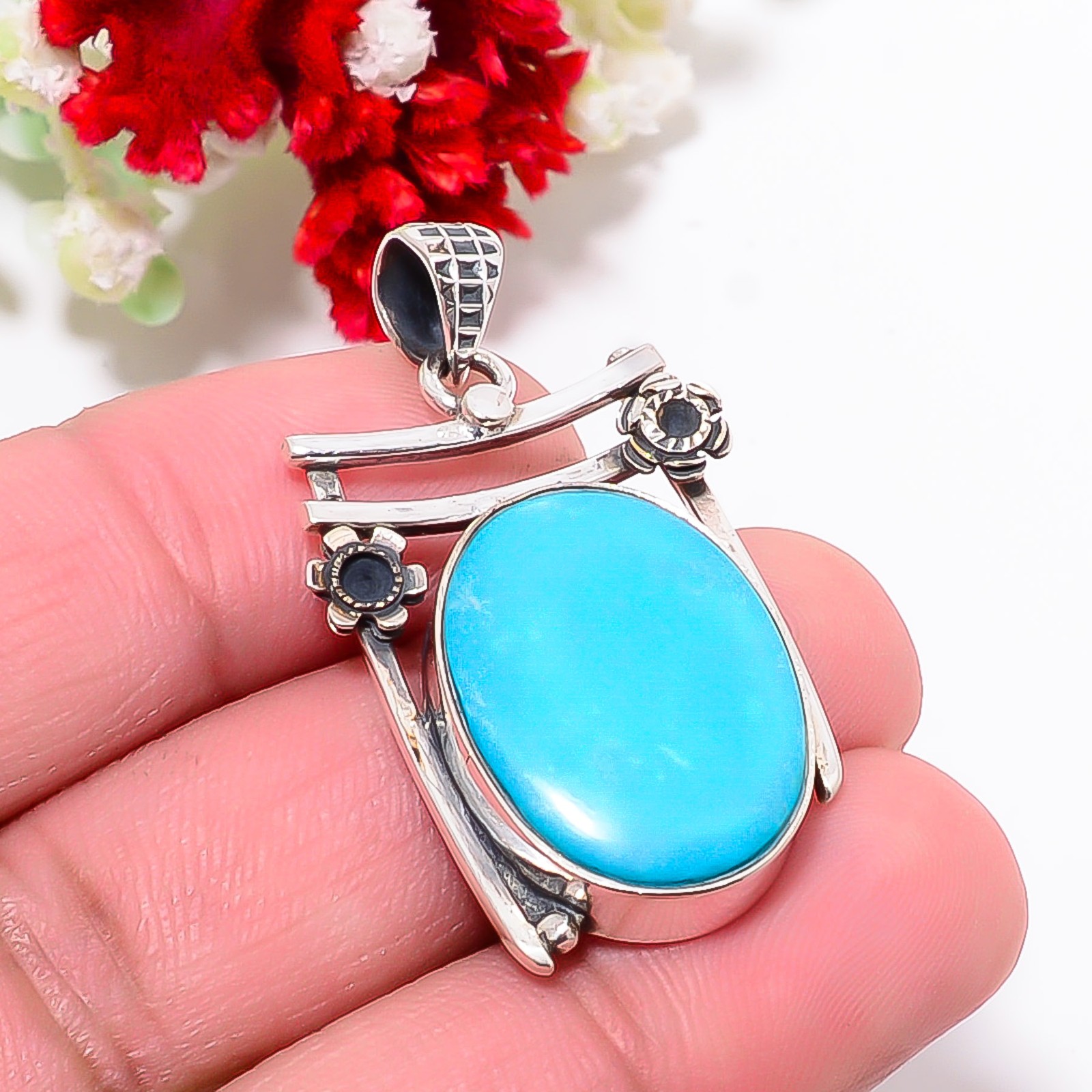 Magnesite Turquoise Designer Handmade 925 Sterling Silver Pendant 1.5″ P46611995