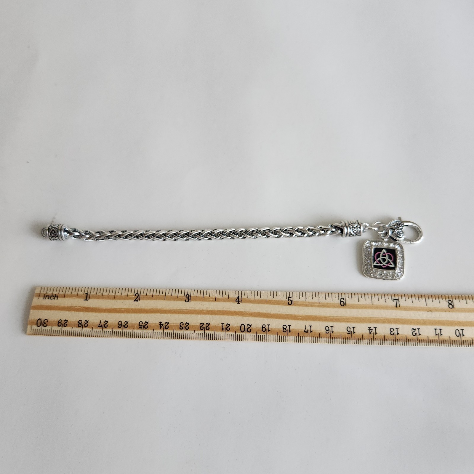 Celtic Knot Square Charm Silver Tone Braided Bracelet, 7″