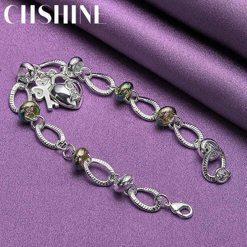 CHSHINE 925 Sterling Silver Key Lock Pendant Bracelet For Women Charm Jewelry