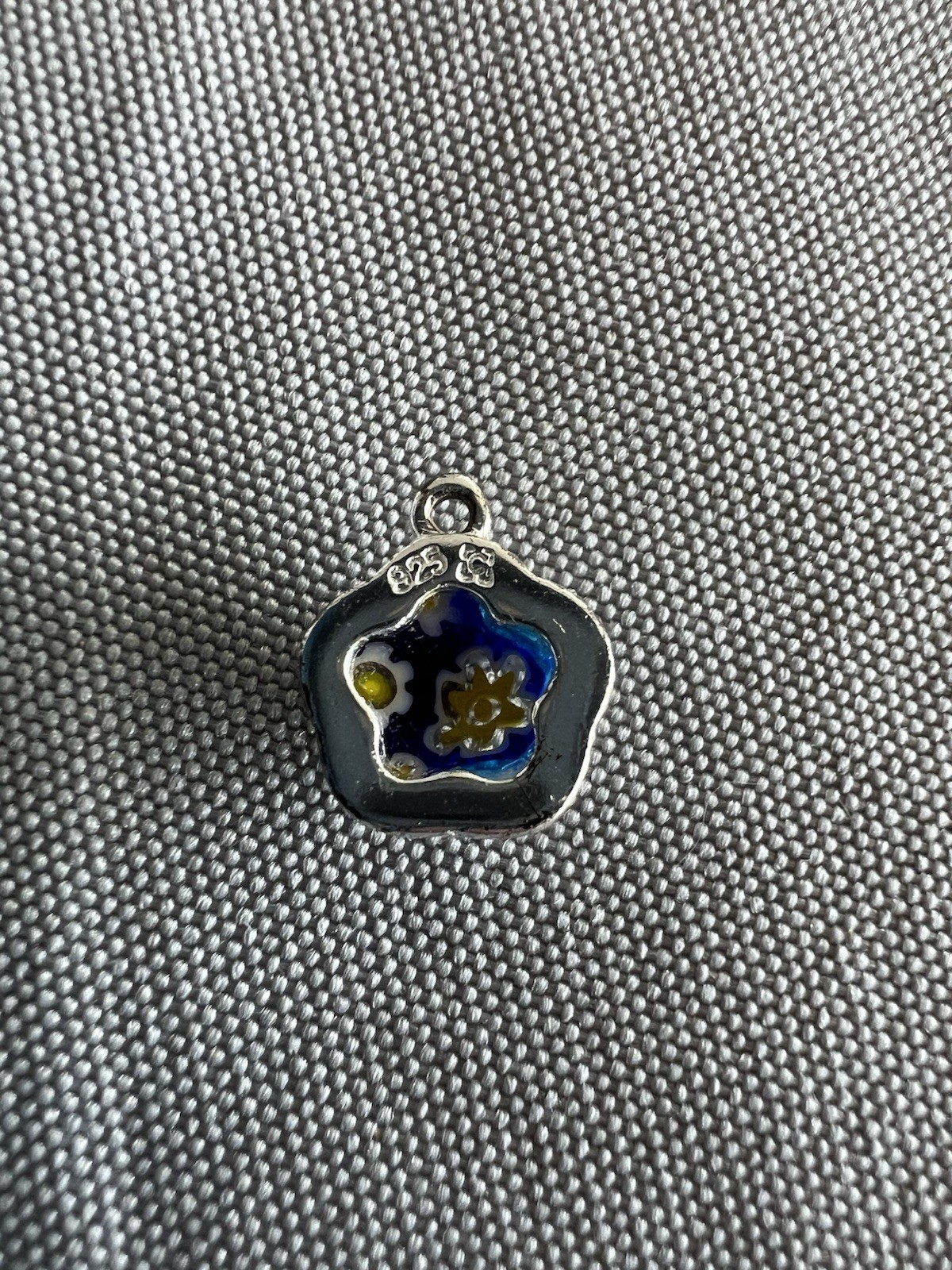 Small Blue Floral Sterling Silver Charm / Pendant 0.25” 0.96 Grams