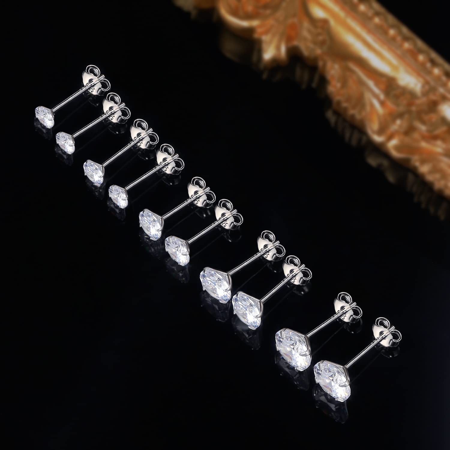 5 Pairs Round Stud Earring Set, 925 Sterling Silver Hypoallergenic Cubic Zirc…