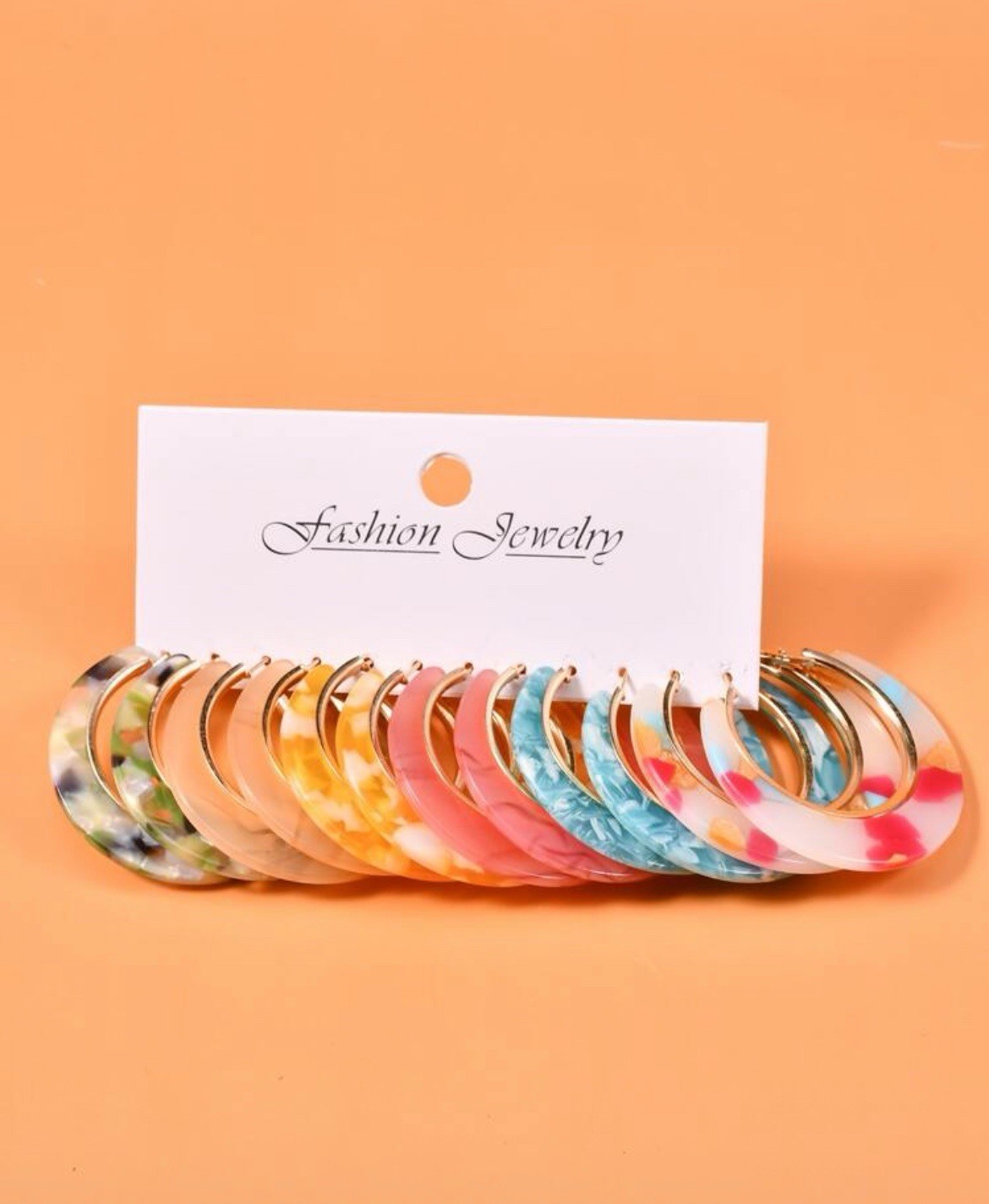 Multi Color Round Hoop Earrings Set Green Gold Pink Yellow Blue Acrylic Resin