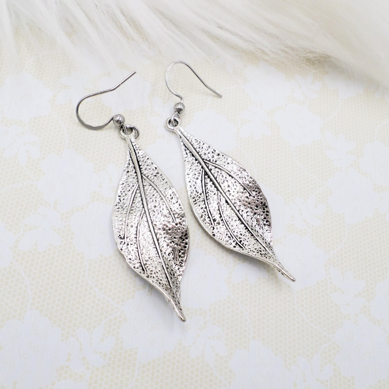 Silver Plated Leaf Dangle Earrings, Botanical Jewelry For Women