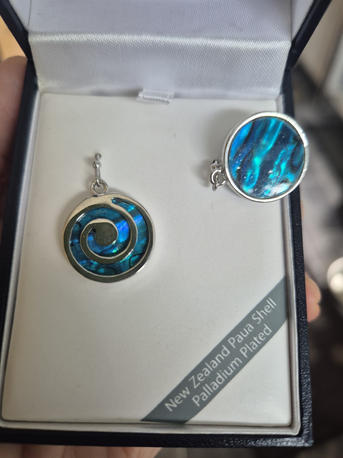 Aqua Blue Paua Shell Earrings Silver Palladium Plate New Zealand Stunning Gift
