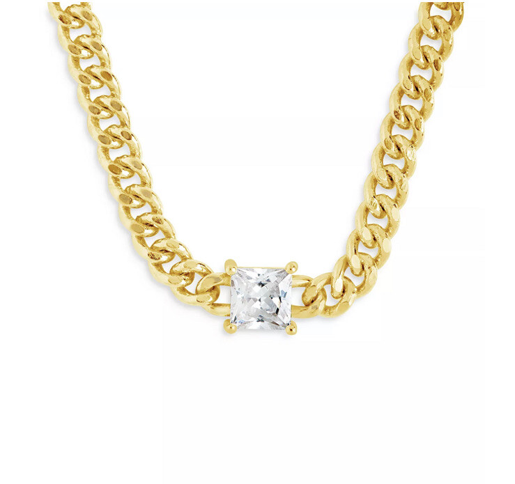 Sterling Forever 14k Gold Plated Cubic Zirconia Curb Chain Necklace