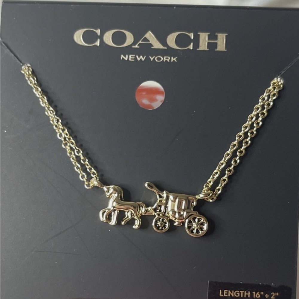 NWT Coach Gold Horse and Carriage Necklace