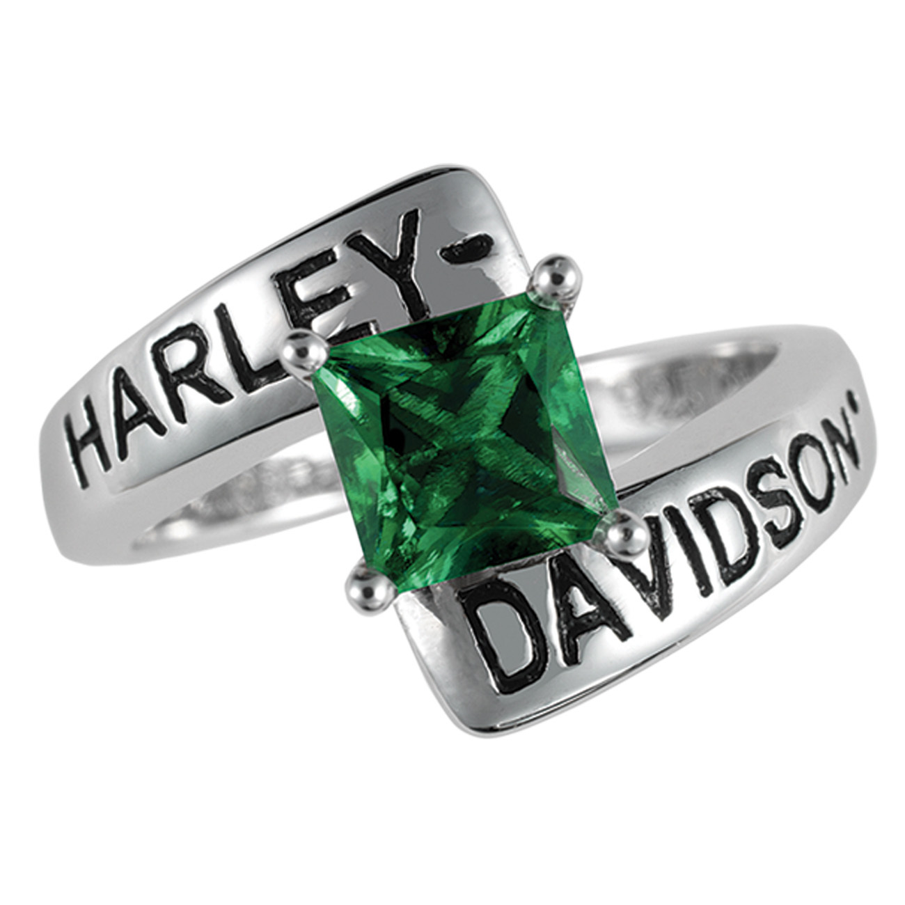 Harley-Davidson® Sterling Silver Birthstone Ring May Simulated Emerald FM5