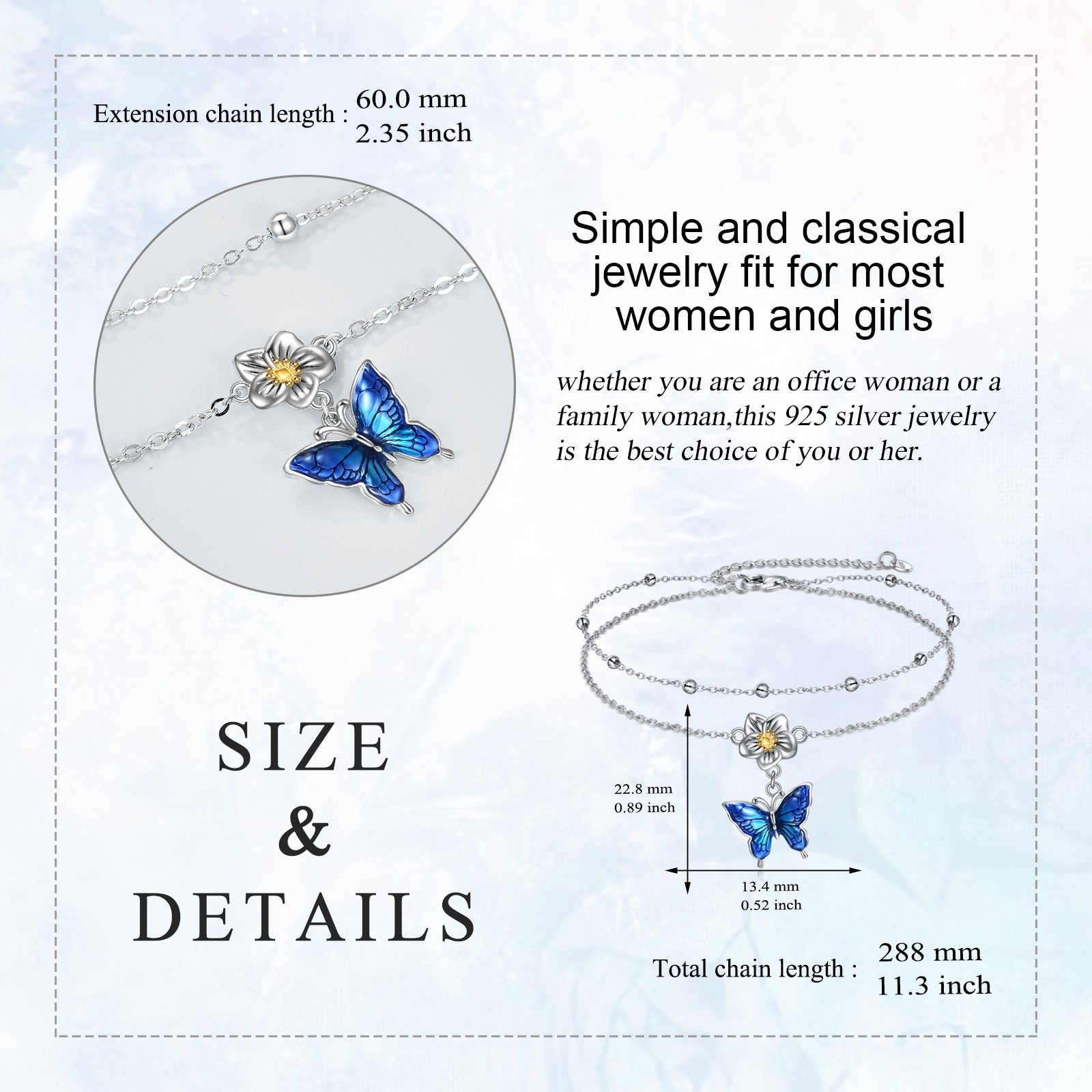 Butterfly Anklet Gifts for Women Sterling Silver Layered Chain Butterfly Ankle