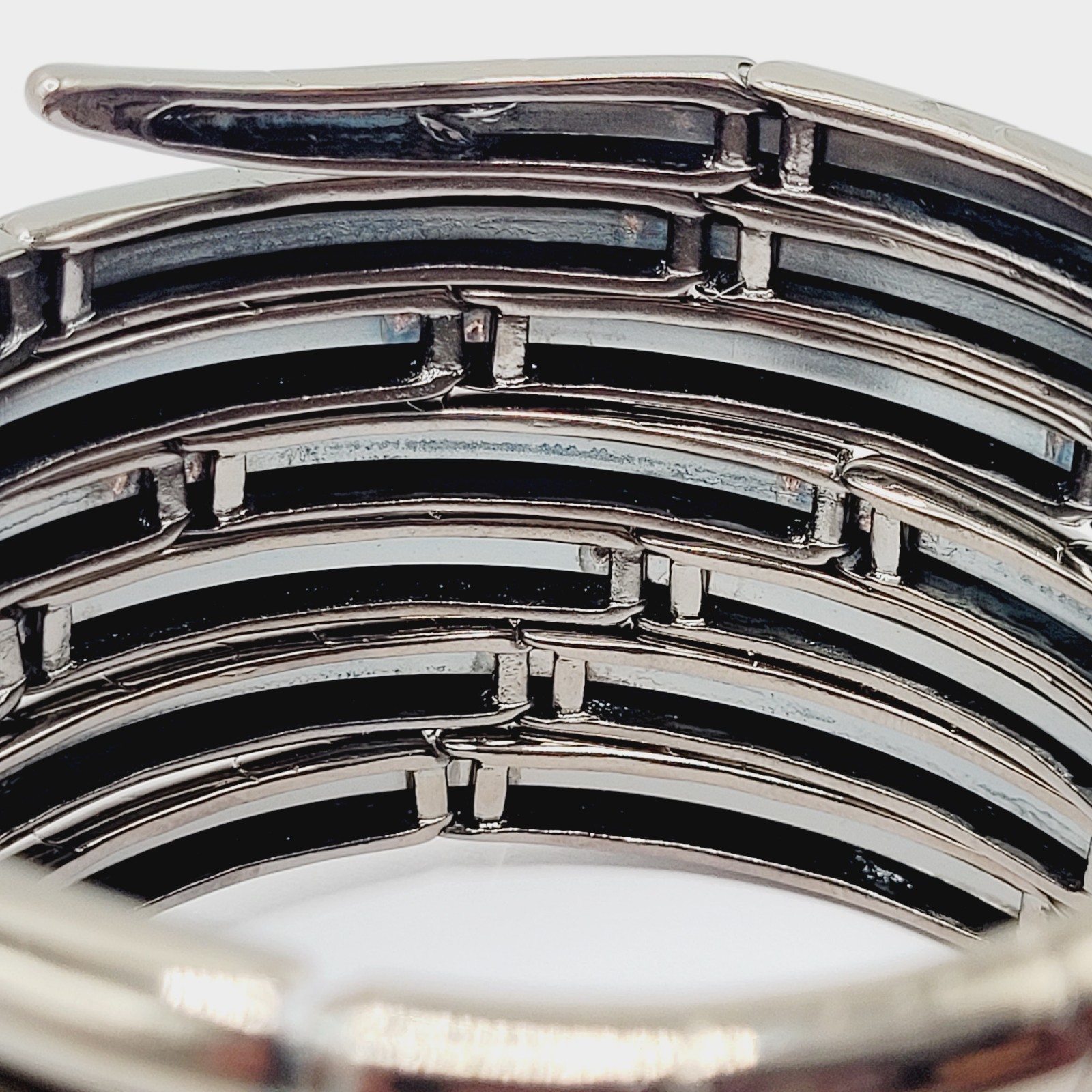 Snake Rhinestone Eyes Wide 7 Band Wrap Dark Shiny Gunmetal Tone Modern Bracelet