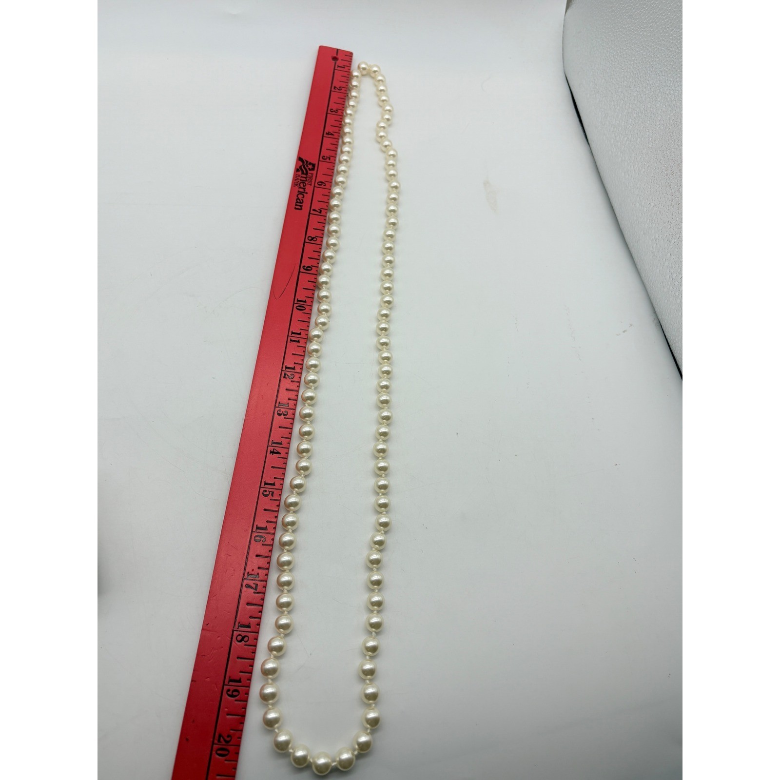 RMN Faux Pearl Strand Necklace Cream Opera Length Hand Knotted 36 Inch