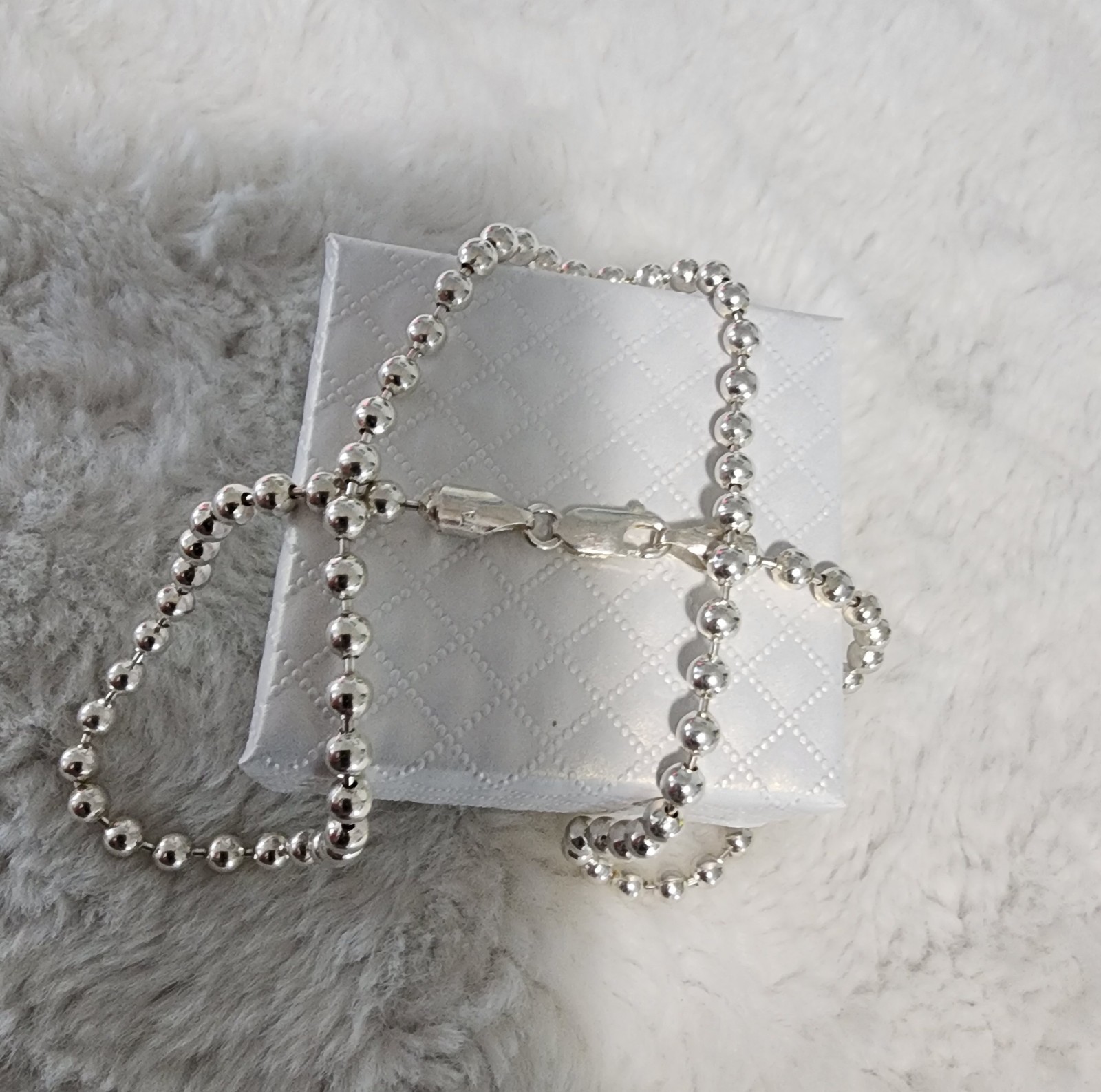 Italian 925 sterling silver solid bead choker, 16 inches or 40 cm