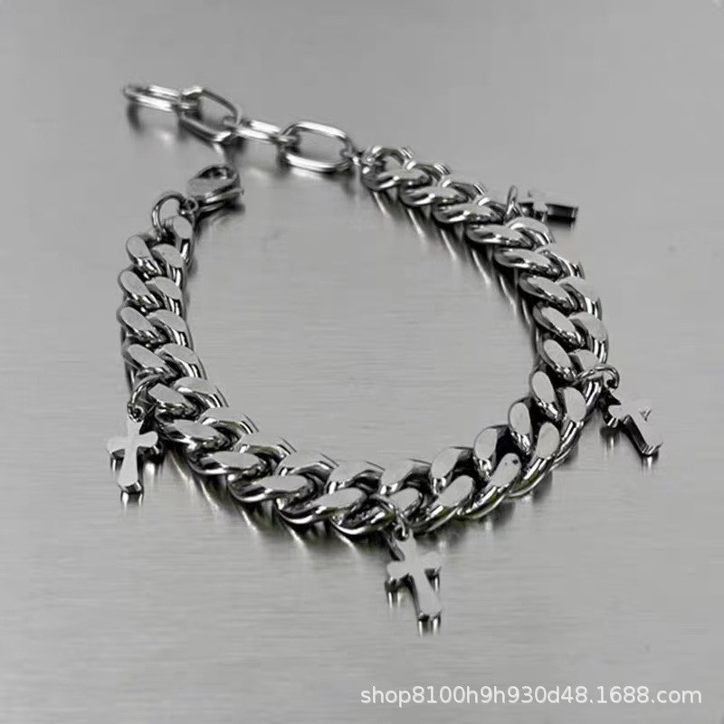 Silver Titanium Steel Alloy Thick Cuban Bracelet Charms Unisex Wrist Jewelry