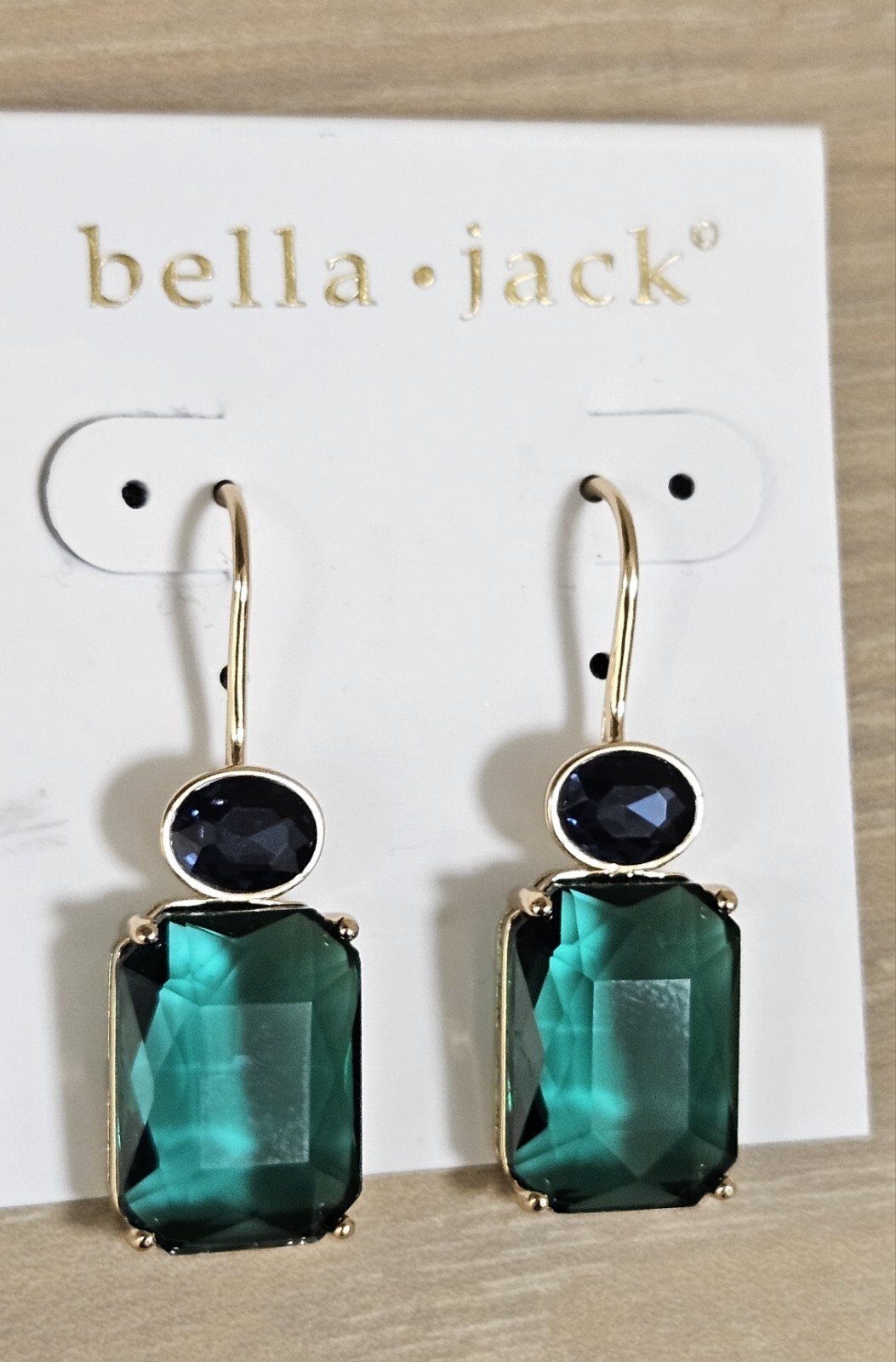BELLA JACK SPARKLY CRYSTALS TEAL GREEN BLUE GOLD PLATED HOOK EARRINGS NWT
