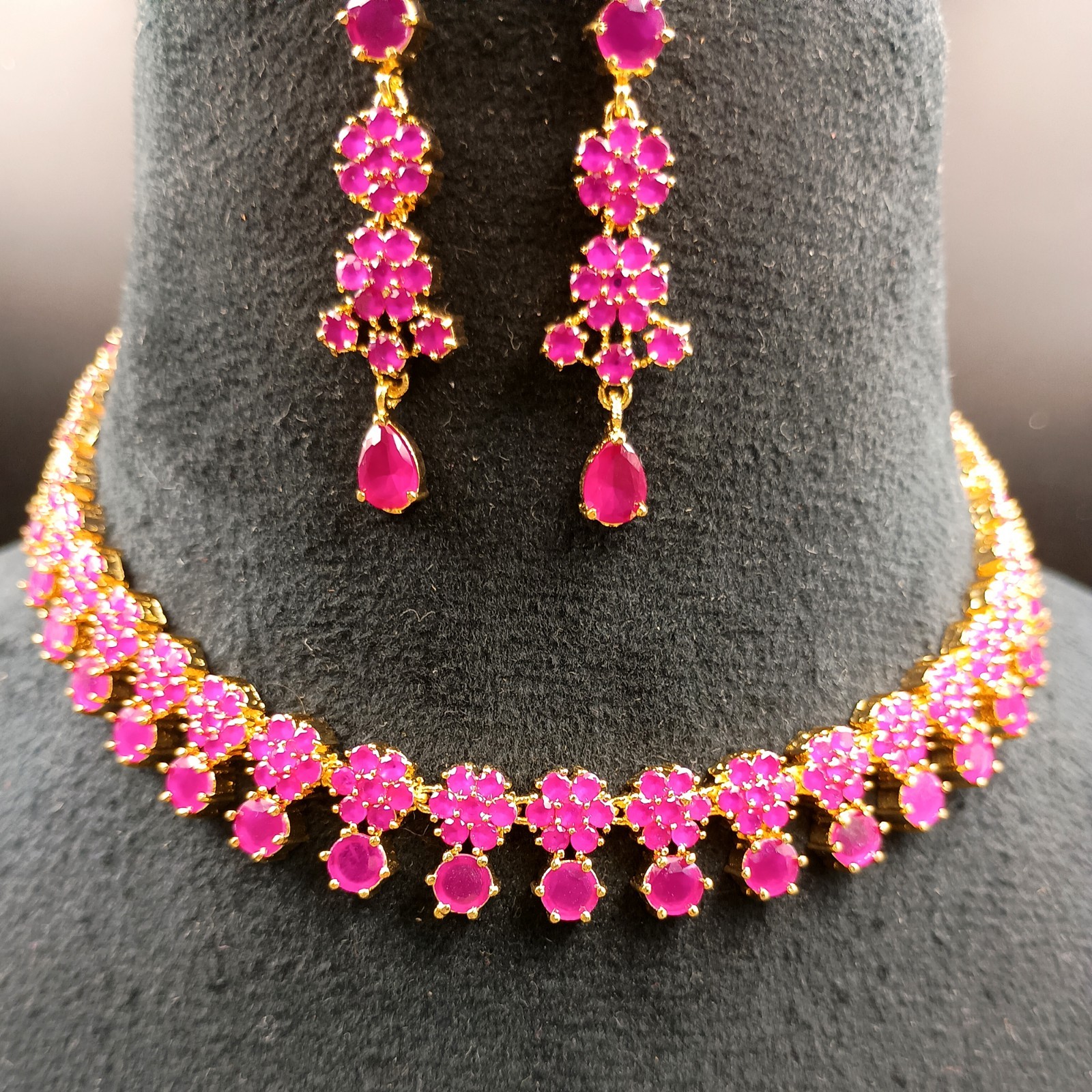 Boho Ruby Long Necklace Set 22K Gold Plated Handcrafted Gift For Her Jewelry