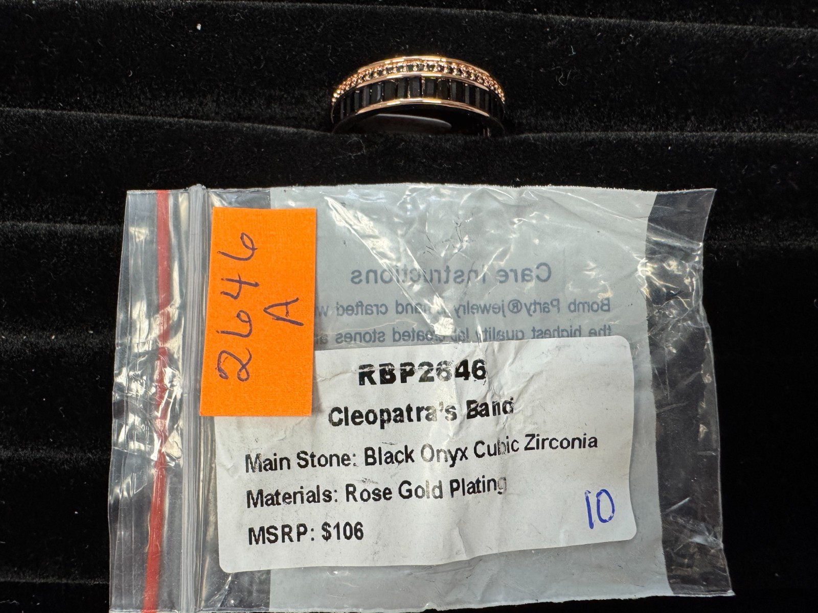 RBP2646 “Cleopatra’s Band” Diamond CZ or Onyx on Rose Gold Plating Size 10’s
