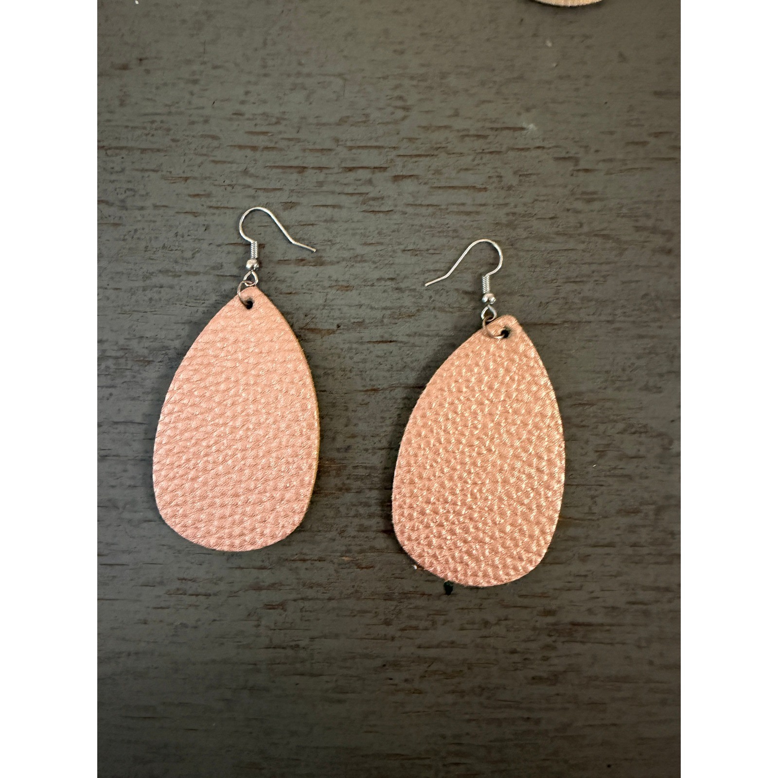 cream pink Leather Woven Teardrop Dangle Earrings 3 Inch Boho Lightweight