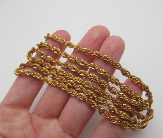 Vintage Yellow Gold Tone Metal 4.5mm Rope Twist Chain Link Necklace 30 In