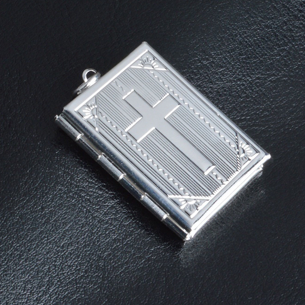 925 Sterling Silver Christian Jesus Cross Crucifix Bible Book Locket Necklace