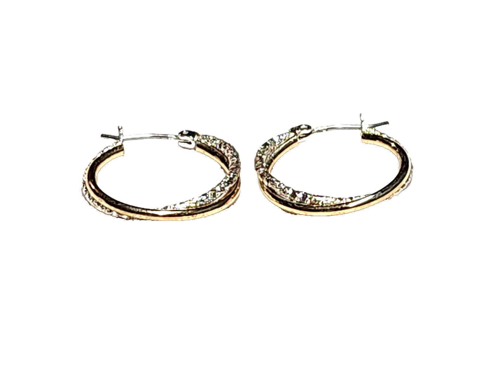 Gold & Textured Silver Tones Double Hoop Fashion Costume Retro 7/8″ English Lock