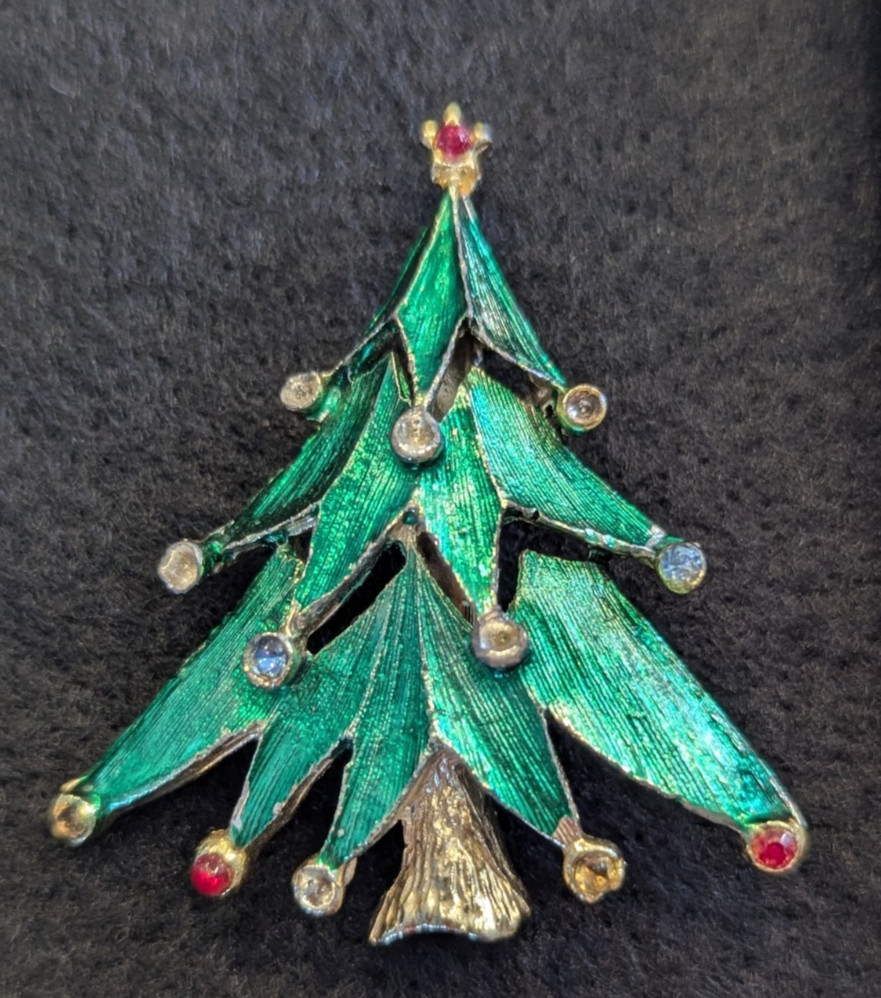 Christmas Tree Lot of 7 Vintage New Pin Brooch Repair As Is Missing Rhinestones