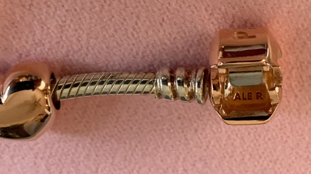 Pandora Rose Gold clasp Silver Bangle Bracelet 21cm 8.3″ 580702 & RG Heart charm
