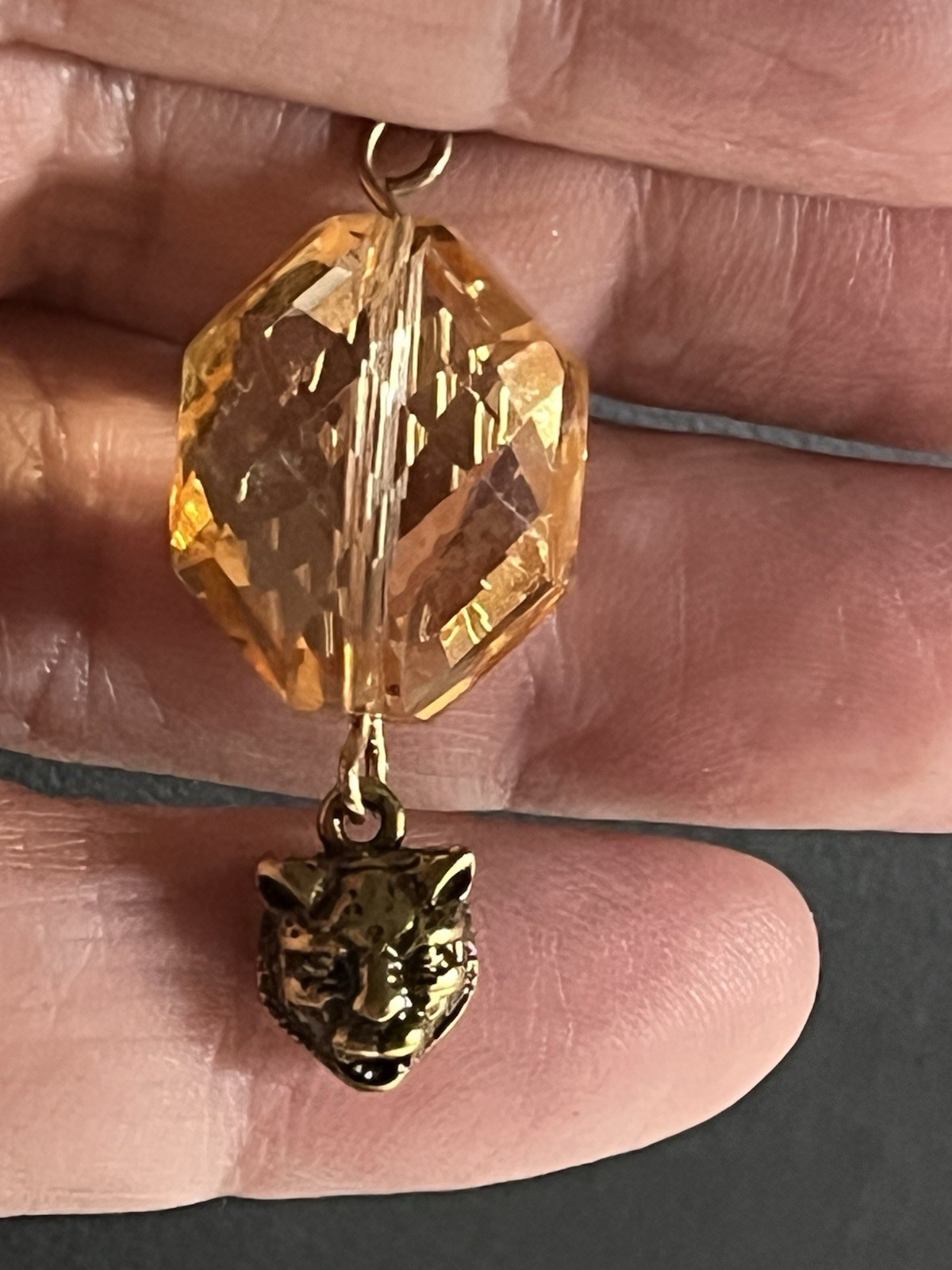 Lion Head Zipper Pull Charm On Amber Bead Custom Wire Earrings