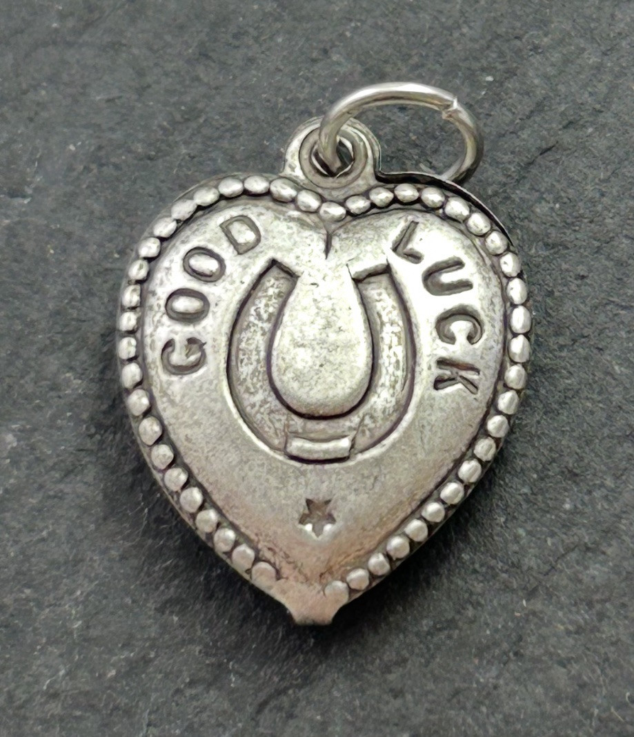 Good Luck Charm Puffy Heart Pendant Horseshoe Lucky Charm Jewelry Silver Plated
